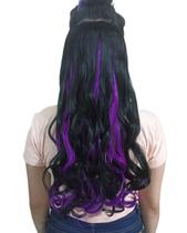 Alongamento Aplique Tic Tac Ondulado Preto Com Magenta 60Cm Alongamento Aplique Tic Tac Ondulado Preto Com Magenta 60Cm