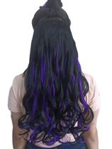 Alongamento Aplique Tic Tac Ondulado Preto Com Roxo 60Cm