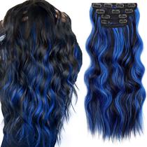 Alongamento de cabelo KookaStyle Long Wavy Sintético 50cm Azul