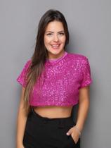 ALows OL Blusa Biso Lurex Croped de paete com manga Curta