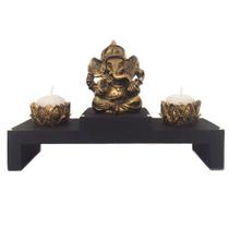 Altar com Castiçal e Incensário Estátua de Ganesha Dourado 15cm