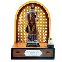 Altar com gaveta de pedidos de oração + imagem de são josé operário (22 cm) + terço grátis na garrafinha
