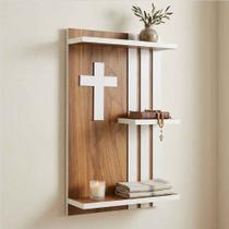 Altar de Parede Ripado MDF para Santo - Oratório Capela de Oração Marrom e Branco