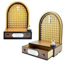 Altar em mdf com gaveta para pedidos de orações (até 24 cm) + terço grátis na garrafinha