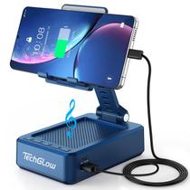 Alto-Falante Bluetooth TechGlow Blue com Suporte para Telefone e Power Bank