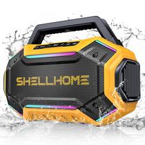 Alto-falantes Bluetooth 6.0 ShellHome externos, alto-falante de 80 W (pico) com baixo, tempo de reprodução de 30 horas, à prova d'água IPX6, luzes RGB, BassUp 2.0, TWS, alto-falantes portáteis de grande porte para oficina, garagem, amarelos