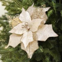Alupssuc 10 PCS Flor de Poinsettia Dourada com Glitter Champanhe 23 cm Alupssuc 10 PCS Flor de Poinsettia Dourada com Glitter Champanhe 23 cm
