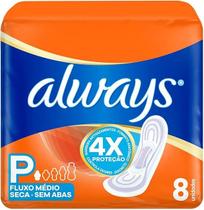 Always Seca, Absorvente sem Abas, Tamanho P, 8 Unidades