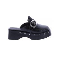 Amabile - Clog Feminino Preto com Fivela Metalizada