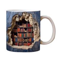Amantes De Livros 3D Estante Caneca De Cerâmica Copo De Café Biblioteca Prateleira Design Legal