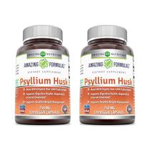 Amazing Nutrition Casca de Psyllium 750mg 120 Cápsulas Vegetais 2 Pacotes