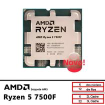 AMD Ryzen 5 7500F 3.7GHz 6-Core 12-Thread CPU Soquete AM5 Bandeja Novo Sem Cooler