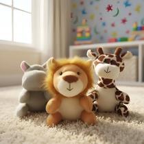 Amigos Do Safári Hipopótamo Girafinha E Leãozinho De Pelúcia