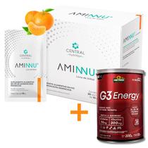Aminnu Sem Xilitol - 10g 30 Sachês - Central Nutrition - Sabor Tangerina + G3 Energy Cafeína Taurina Pré Treino