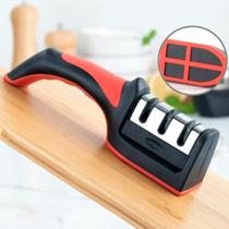 Amolador Afiador De Facas Em Aço Inox Com Base Emborrachada 3 em 1