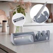 Amolador Afiador De Facas Tesouras Em Aço Inox Com 3 Afiadores Lanmax Base Antiderrapante Ergonômico