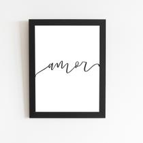 Amor Palavra Frase Minimalista Quadro Moldura Preta 60x40cm