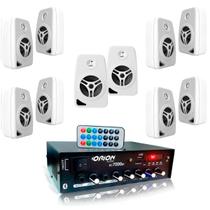 Amplificador Ambiente 500W 4Canais Orion Rc7000bt + 10 Caixas de Som Ambiente 4pol 70w Branca Leson