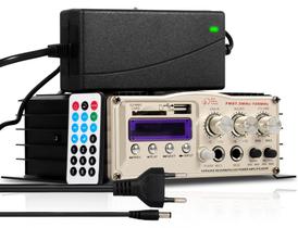 Amplificador Áudio Bluetooth Receiver 200w Fm + Fonte 12w 5a