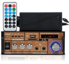 Amplificador Áudio Bluetooth Receiver 200w Rms Com Rádio Fm Usb 2 Entradas Para 2 Microfones Karaokê