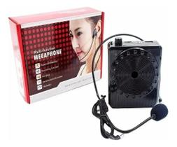 Amplificador De Voz Com Microfone Headset Rádio FM USB Cartão Micro SD Recarregável Para Professor Aula Palestra Lacrado e Com NFe