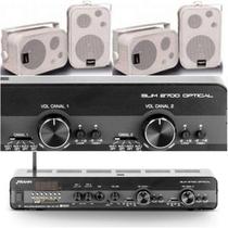 Amplificador Frahm Slim 2700 Óptico com 2 zonas de áudio + 4 Caixas SP400 Amplificador Frahm Slim 2700 Óptico com 2 zonas de áudio + 4 Caixas SP400