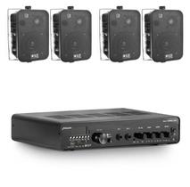Amplificador Frahm Slim 3000App Bt + 4 Caixas Wls M4 Pretas