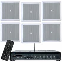Amplificador Frahm Slim 3700 G5 BT/USB/SD/AUX 240W e 6 Arandelas 6 pol Quadradas de Teto Parede JBL 6CO1Q 25W cada