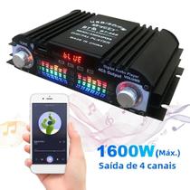 Amplificador HiFi Bluetooth 4 Canais 1600W - com Rádio FM e Controle Remoto