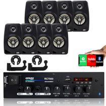 Amplificador Som Ambiente 500 Watts Blue 4 Canais - Orion + Caixas de Som Ambiente LeSon 4 Polegadas 70w 8 Ohms - Preta