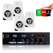 Amplificador Som Ambiente 500 Watts Blue 4 Canais - Orion Rc7000bt + 4 Caixas de Som Ambiente LeSon 4 Polegadas 70w 8 Oh