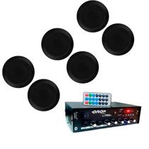 Amplificador Som Ambiente 500 Watts Blue 4 Canais - Orion Rc7000bt + Alto-Falantes Arandelas 6P Redonda 55W 8R BR Orion