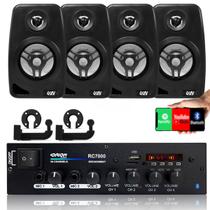 Amplificador Som Ambiente BT USB/FM/Micro SD - 125Wx4 Canais 4 Ohms + 4 Caixas de Som 70W 8 Ohms LeSon 4 Polegadas