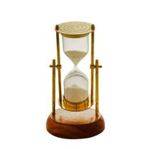 AMPULHETA DECORATIVA METAL E MADEIRA DOURADA 20x11cm