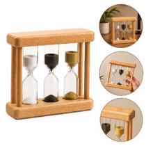 Ampulheta Tripla de Vidro Decorativa com Suporte Bambu para Escritório Quarto e Meditação Ampulheta Tripla de Vidro Decorativa com Suporte Bambu para Escritório Quarto e Meditação