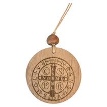 Amuleto Decorativo De Madeira Medalha De São Bento Gravada