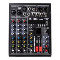 AMW MX4 v2 Mesa de Som 4 Canais Com USB Interface BT 16 Efeitos DSP