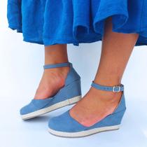 Anabela fechada Feminina Azul Salto Médio Platafroma Anabela fechada Feminina Azul Salto Médio Platafroma