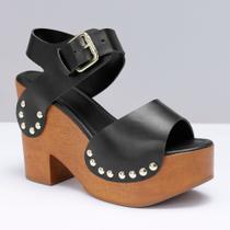 Anabela Feminina Tachas Elegante Meia Pata Salto Alto Plataforma Confortável Social Casual