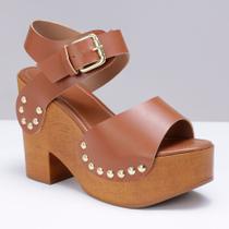 Anabela Feminina Tachas Elegante Meia Pata Salto Alto Plataforma Confortável Social Casual