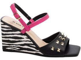 Anabela Salto de 9cm Detalhes em Zebra e Rosa Preto