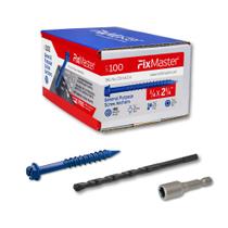 Âncoras de parafuso FixMaster 1/4 x 2-1/4 de cabeça hexagonal azul com kit 100 Âncoras de parafuso FixMaster 1/4 x 2-1/4 de cabeça hexagonal azul com kit 100
