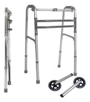 Andador 3 Barras Ortopédico Articulado Dobrável + Par de Rodas até 135kg Hidrolight