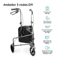 Andador 3 Rodas Dobrável Dellamed D11 Leve Seguro Com Bolsa Até 100kg