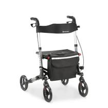 Andador Alumínio Compacto Dellamed D14 com 4 Rodas, Assento Acolchoado, Encosto, Bolsa Porta Objetos, Altura Regulável Até 135kg e Freios Individuais