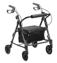 Andador alumínio dobrável de 4 rodas assento e cesta mobil