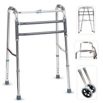 Andador Aluminio para Idoso Dobravel D10 até130kg com Par Rodas Ortopedico Resistente Dellamed