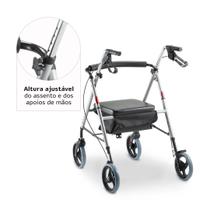 Andador De Alumínio Adaptável 4 Rodas Freios Com Assento E Cesto D12 Dellamed