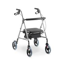 Andador de Alumínio Dobrável Dellamed D12 com 4 Rodas, Assento Acolchoado, Cesto, Freio Duplo, Altura Ajustável até 110kg