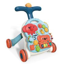 Andador de Bebê Didático Empurrar Infantil 2 em 1 Vira Mesinha Interativo Atividades Brinquedo com Luz e Som Azul - Multmaxx